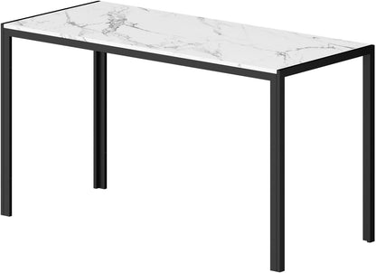 Oikiture Dining Table with Dining Chairs for Set 6PCS 140cm Rectangle Marble Table Top White&Black for Home Kitchen or Dining Room