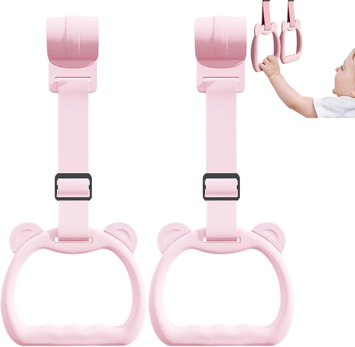 Baby Pull Up Rings, 2 Pieces Cot Hangable Rings, 5.91x3.94 inches Training Tool Accessories Toy Strap Walking Practice, Exercise for Boys, Daycare, Yard Play, Sturdy Safety Design