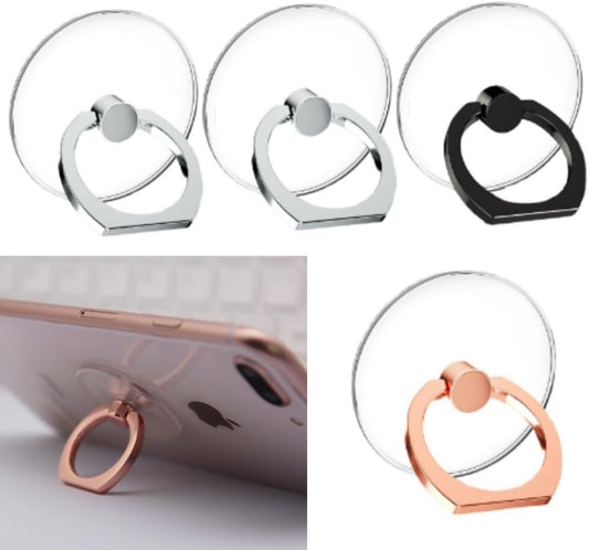 (2Silver+1Black+1Rose Gold) Cell Phone Ring Holder Stand Transparent Finger Grip Loop,Mount 360 Degree Rotation and 180 °Flip Phone Kickstand,Compatible with Universal Smart Phones,Tablet and Case