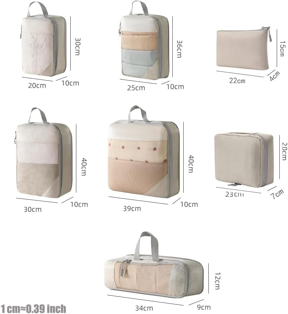 Compression Packing Cubes for Travel Suitcase Organizer Bags Set of 7 Travel Accessory Expandable Packing Organisers With Laundry Bag and Toiletry Bag (Orange)