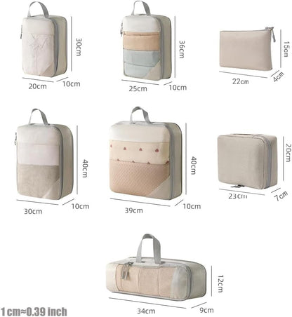 Compression Packing Cubes for Travel Suitcase Organizer Bags Set of 7 Travel Accessory Expandable Packing Organisers With Laundry Bag and Toiletry Bag (Orange)
