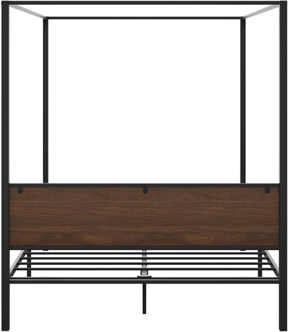Oikiture Bed Frame Queen with Canopy Metal Bed Storage Base Black