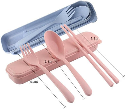 4 Sets Wheat Straw Cutlery, Food-Grade Cutlery Set, Reusable Portable Travel Utensil Set with Case, Camping Utensils Spoon Knife Fork Tableware Set, for Kids Adult (4 Colors)