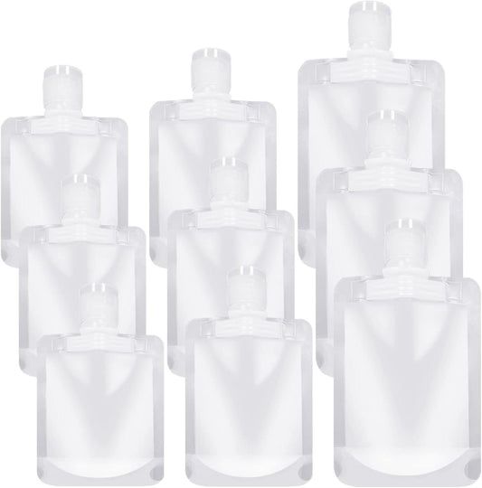 HAIKING Travel Bottles Cosmetic Packaging Bags, 9 Pcs Refillable Travel Pouches for Shampoo, Lotion, Toner (3 Sizes)