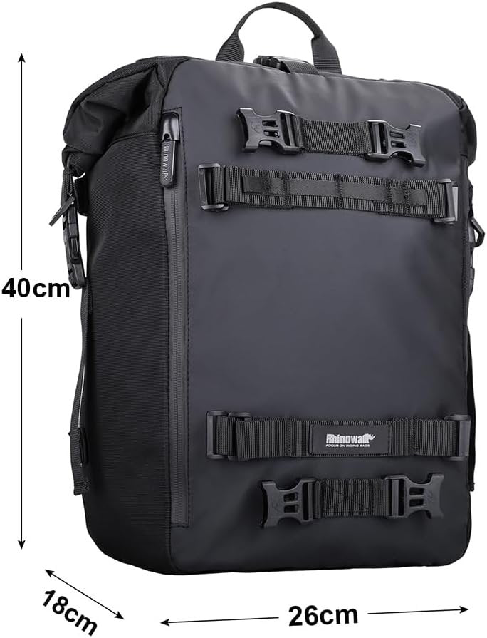 Rhinowalk Motorcycle Tail Bag 20L Waterproof Motor Pannier Bag Motor Travel Luggage Motorbike Rear Rack Trunk Storage Bag Professional Motorcycle Accessories-Black