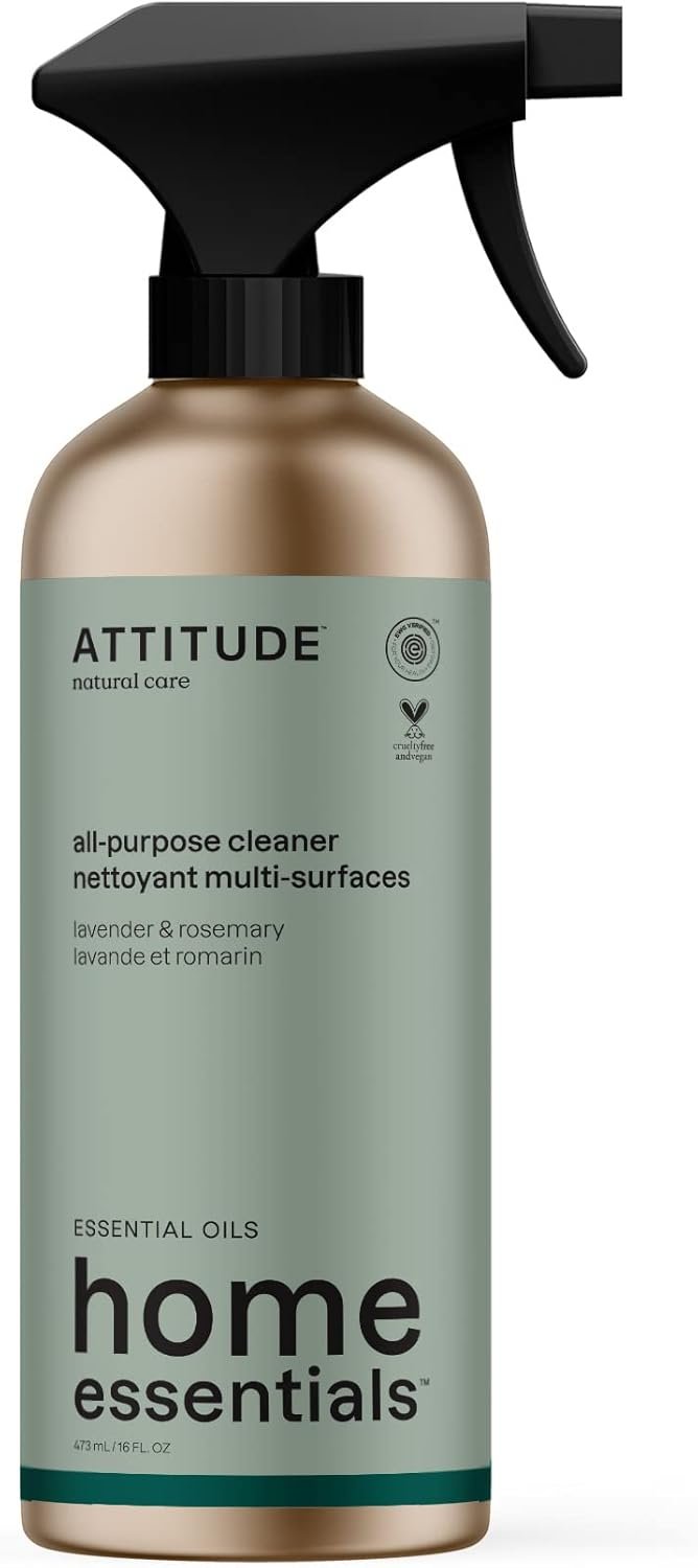 ATTITUDE All Purpose Cleaner, Made in Canada, EWG Verified Multi-Surface Products, Vegan, Naturally Derived Multipurpose Cleaning Spray, with Essential Oils, Lavender and Rosemary, 473 mL