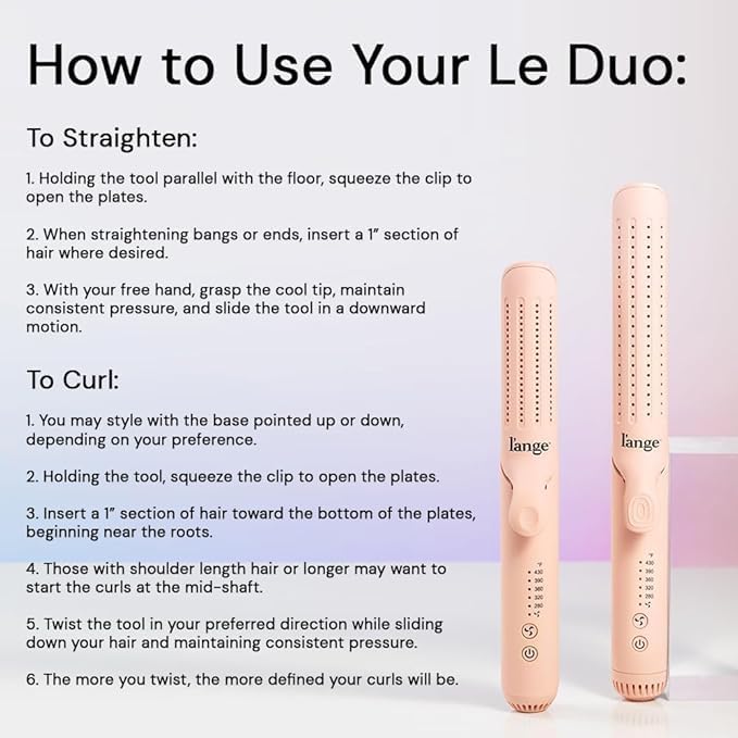 L'ANGE HAIR Le Duo Grande 360° Airflow Styler | 2-in-1 Curling Wand & Titanium Flat Iron Professional Hair Straightener and Curler with Cooling Air Vents to Lock in Style | Adjustable Temp (Blush)