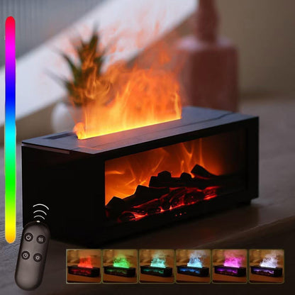 3D Flame Aroma Diffuser for Fireplace, 150 ml 3D Diffuser for Fireplace, Flame Diffuser in 7 Colours, for Home, Room, Office (Black)