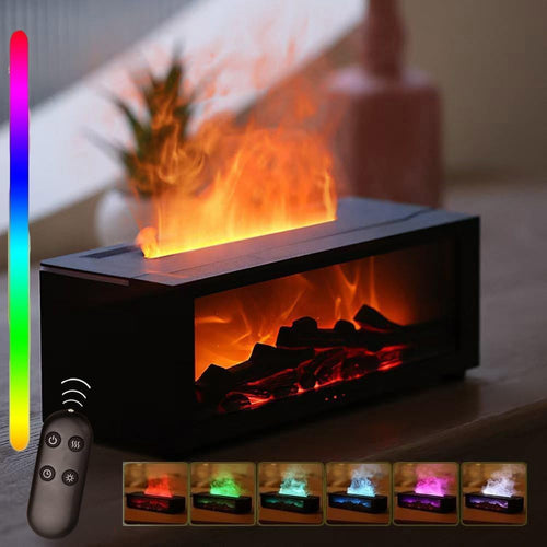 3D Flame Aroma Diffuser for Fireplace, 150 ml 3D Diffuser for Fireplace, Flame Diffuser in 7 Colours, for Home, Room, Office (Black)