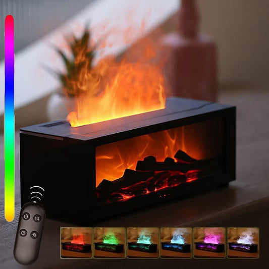 3D Flame Aroma Diffuser for Fireplace, 150 ml 3D Diffuser for Fireplace, Flame Diffuser in 7 Colours, for Home, Room, Office (Black)