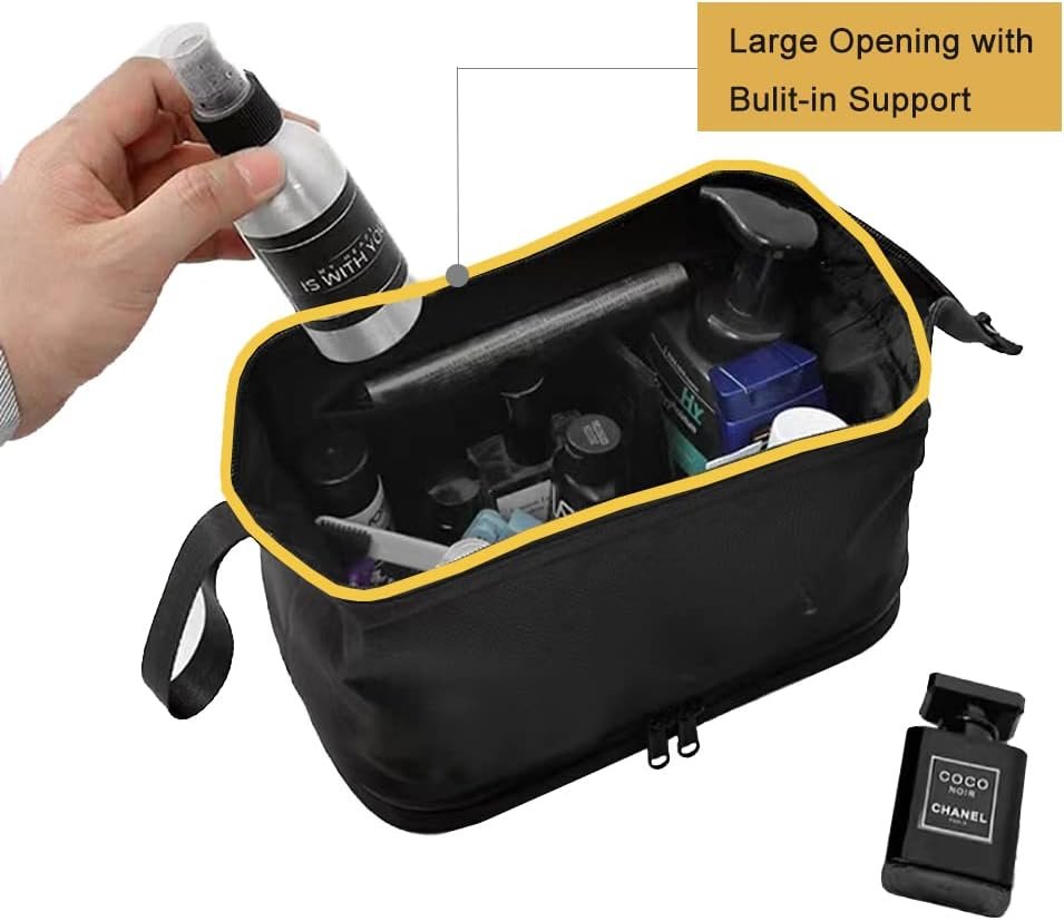 Toiletry Bag, Waterproof Cosmetic Bag for Men and Women, Large Double Space Travel Organizer for Accessories, Shaving Dopp Kit（Black）