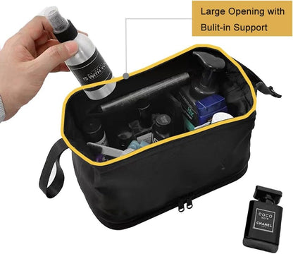 Toiletry Bag, Waterproof Cosmetic Bag for Men and Women, Large Double Space Travel Organizer for Accessories, Shaving Dopp Kit（Black）
