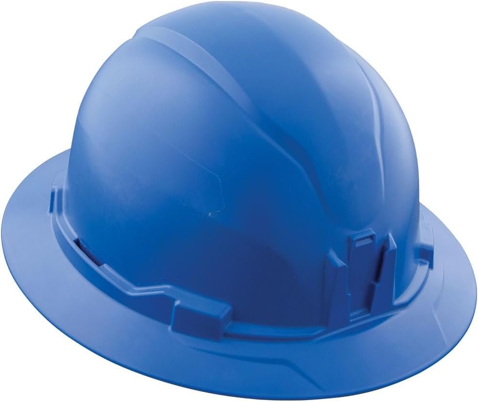 Klein Tools 60249 Hard Hat, Non-Vented, Full Brim Style, Padded Self-Wicking Odor-Resistant Sweatband, Tested up to 20kV, Blue