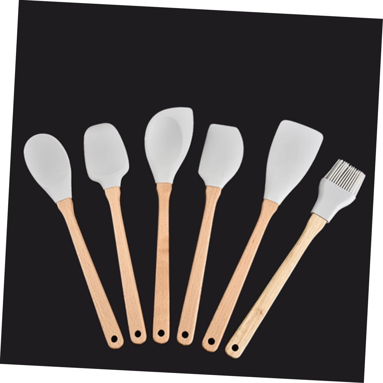 Mikinona Set Da 6 Pezzi set raschietto strumenti di cottura resistenti calore utensili da cucina antiaderenti gadget da cucina pentole Bambù Grey