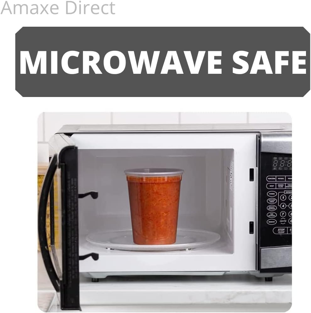 Amaxe Direct [32 oz - 24 Sets] 950ML Plastic Deli Food Storage Containers with Airtight Lids - Microwavable,Freezer & Dishwasher Safe