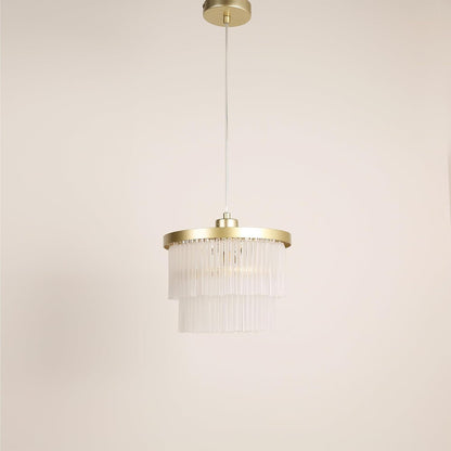Lexi Lighting Greer Chandelier Light, Dia 25cm, 1 Light Stylish Gold Metal Tiered Frosted Rods Glass Easy-fit Shade Pendant Ceiling Light for Any Living Room, Dining Area, or Bedroom