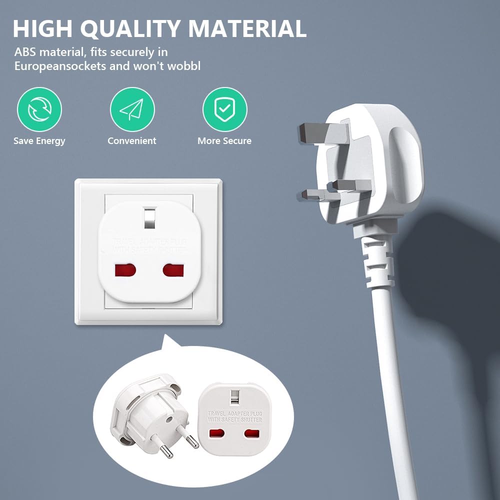 Fiotha UK to EU Travel Adapter, 2 Pieces UK Plug to EU Adapter, German Plug Adapter, UK Plug Adapter, Universal Travel Socket, GB 3 Pin to 2 Pins, Travel Adapter