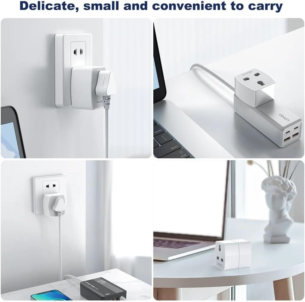 QENEQ Travel Adapter Worldwide Travel Plug Adapter 3 in 1 International Socket Adapter Set with Travel Adapter Type G Type A and Type F Plug for USA UK Australia Canada Japan Dubai