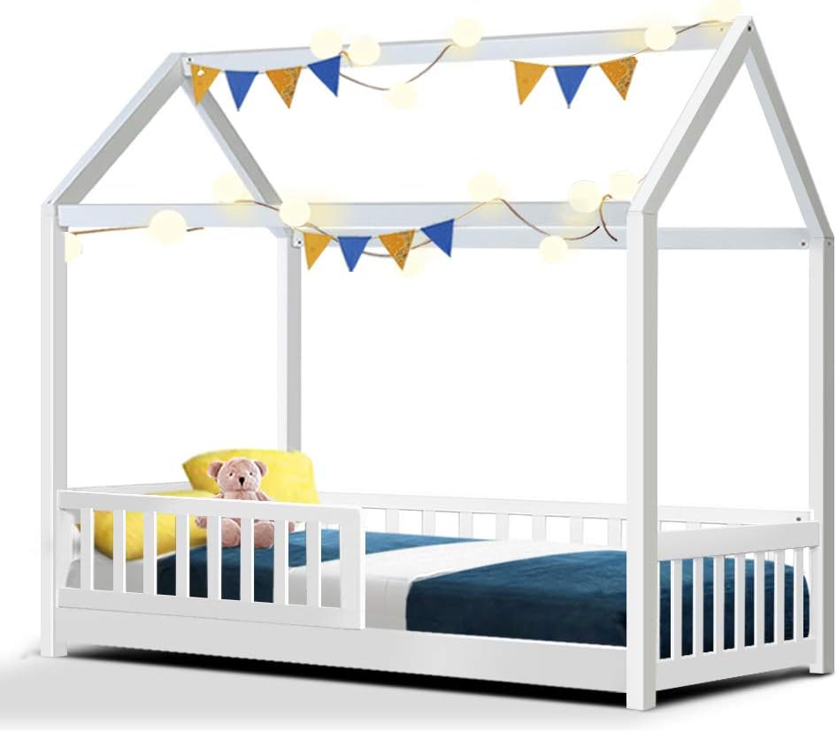 Artiss Single Bed Frame Day Beds Montessori Baby Toddler Kids Toddler Loft Floor Daybed Platform Wooden Timber Frames Base Bedroom Room Decor Home Furniture White, Modern Design