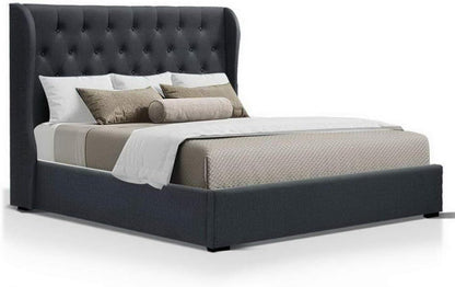 Artiss King Size Bed Frame Platform Wingback Headboard Frames Gas Lift Beds Base with Storage Space Bedroom Room Decor Home Furniture, Upholstered with Charcoal Faux Linen Fabric + Foam + Wood