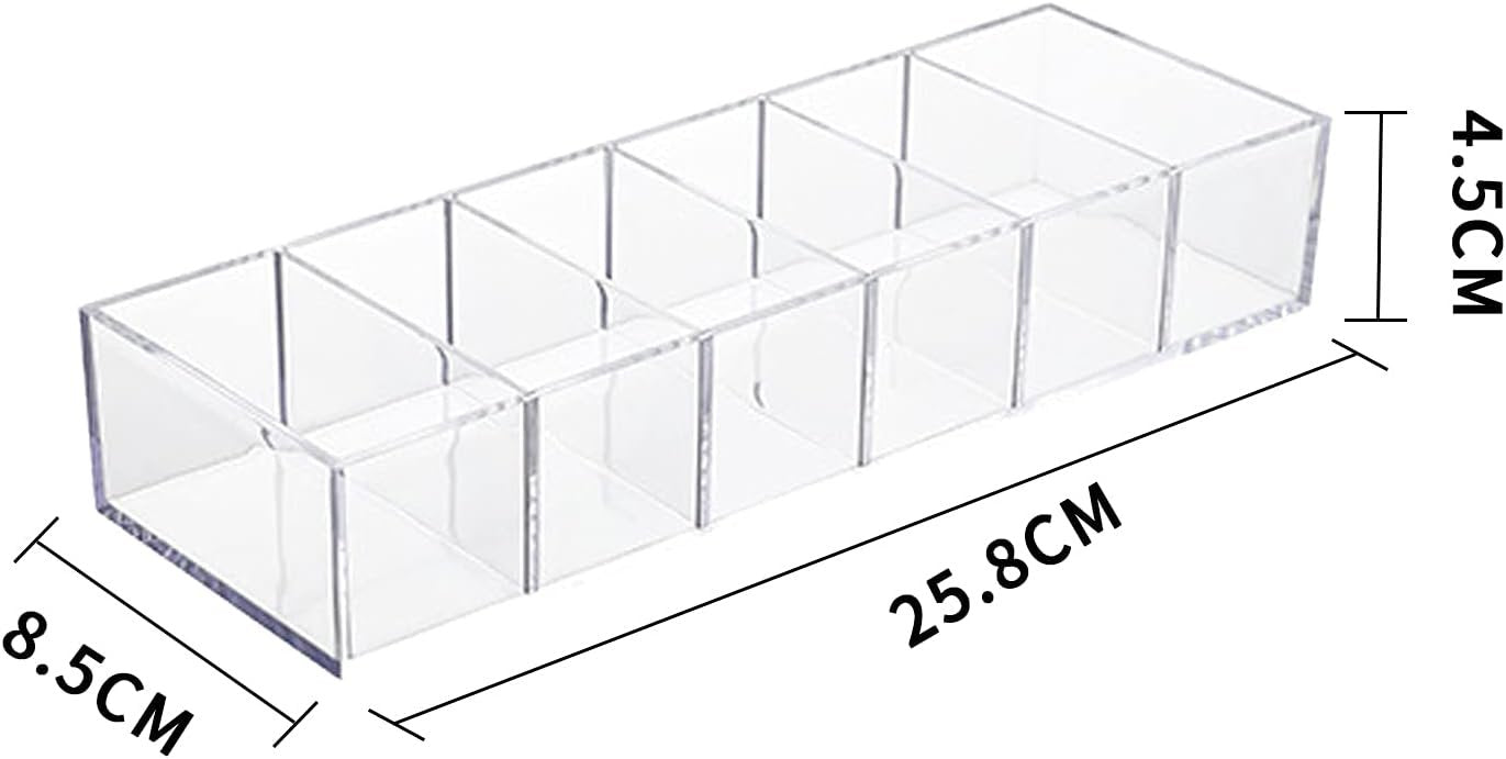 SINGOMON 2PCS Small Acrylic 6-Compartment Jewelry Accessories Storage Organizer Trays Clear Makeup Organizer Holders for Eyeshadow Blushes Lipsticks Liner Nail Polishes Brush Bathroom