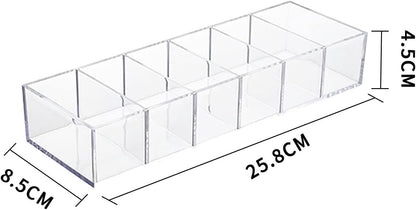 SINGOMON 2PCS Small Acrylic 6-Compartment Jewelry Accessories Storage Organizer Trays Clear Makeup Organizer Holders for Eyeshadow Blushes Lipsticks Liner Nail Polishes Brush Bathroom
