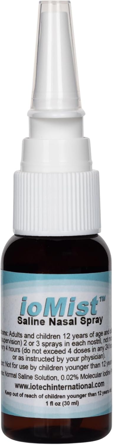 ioMist Saline Nasal Spray with Molecular Iodine Preservative; Cleaner & Nasal Flush System for Adults & Children 12+
