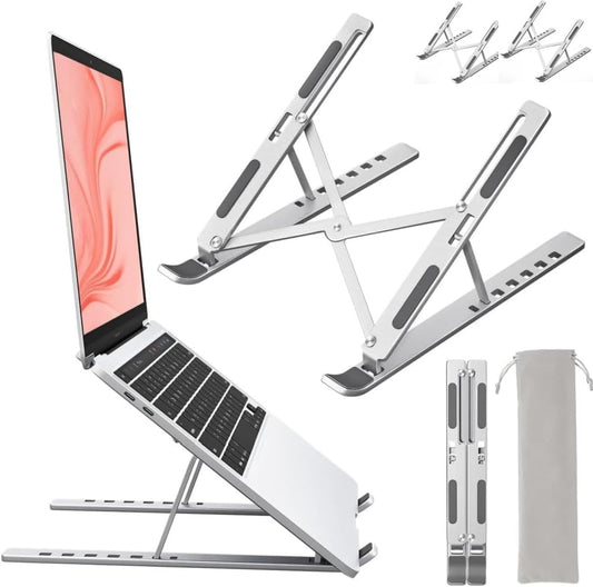 Laptop Stand, HLculture Portable Adjustable Tablet Stand, Foldable Aluminum Laptop Holder Riser, Compatible with MacBook Air, MacBook Pro, HP, More 10-15.6" Laptops & Tablet (Silver-2Pack)