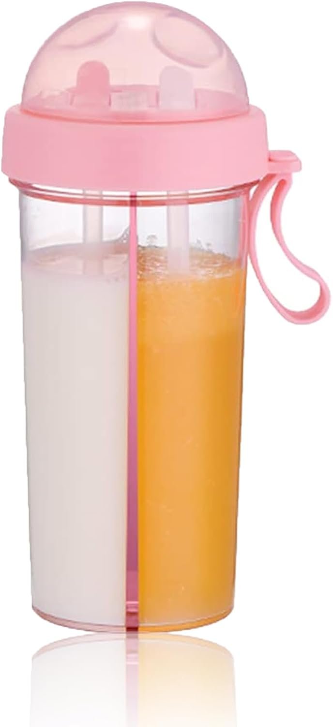 600ml Dual Use Water Bottle, Two Straws Double Drinking Bottle Split Drinking Cup Two Sided Cup with Divider Daily Water Intake Bottle for Home Outdoor Camping Sport