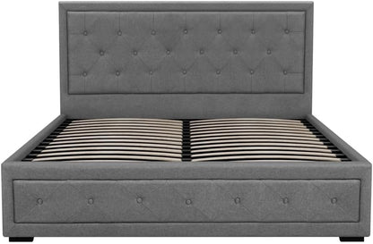 Artiss Queen Bed Frame Platform Tufted Headboard Frames Gas Lift Beds Base with Storage Space Bedroom Room Decor Home Furniture, Upholstered with Grey Faux Linen Fabric + Foam + Wood
