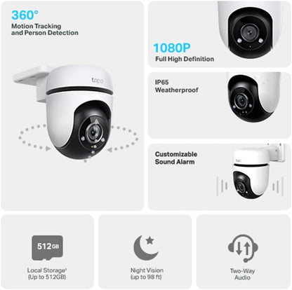 TP-Link Tapo Pan/Tilt Outdoor Home Security WiFi Camera, Wireless, 1080p, 360Â°, IP65, Night Vision, Sound Alarm, Two-Way Audio, Smart Person & Motion Detection, Privacy Mode, SD Card Slot (Tapo C500)