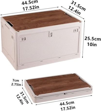 Radefasun Foldable Storage Bins with Wood Lids Plastic Collapsible Storage Box with Cutting Board Portable Stackable Grocery Books Container Folding Latching Storage Crate with Removable Pulley (S)