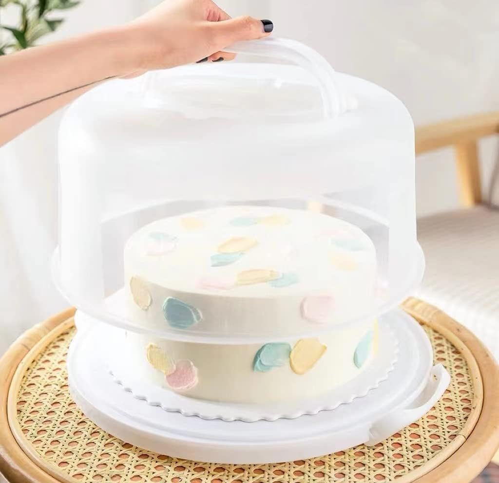 NVAZIOP 10 Inch Cake Carrier Stand Round Holder Storage with Lid and Handle for Transport Storage Container Tray Cake Cover Stand Cupcake Containers Keeper Kitchen Cooking Box Large, White, (RG001)