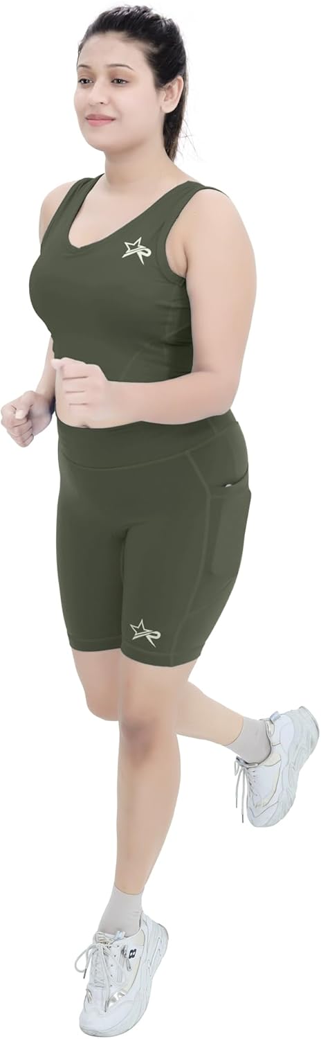 Starforce Apparel Women’s Yoga Shorts Mid Waisted - Tummy Control, Gym Workout, Non See-Through Running Shorts with Side Pockets