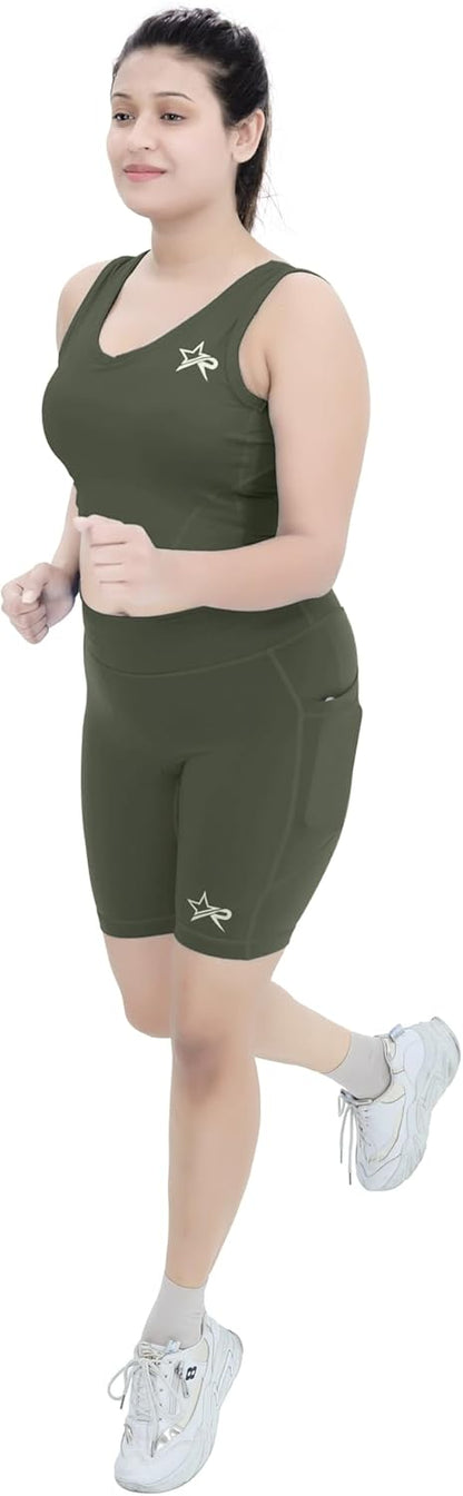 Starforce Apparel Women’s Yoga Shorts Mid Waisted - Tummy Control, Gym Workout, Non See-Through Running Shorts with Side Pockets