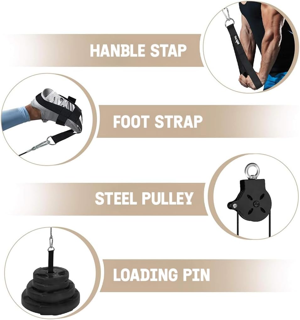 Yes4All Weight Plate Loading Pin 1 inch and 2 inch, Fitness LAT Cable Pulley System Gym, Heavy Duty Gym Equipment for Home with Tricep Rope Cable Attachment