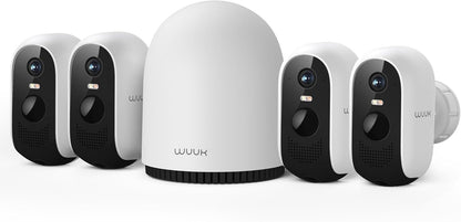 WUUK Outdoor Security Camera Wireless, 4-Cams Kit, 2K Home Security System with Base Station, 32GB Local Storage, No Monthly Fee, Compatible with Alexa, Google Home & IFTTT