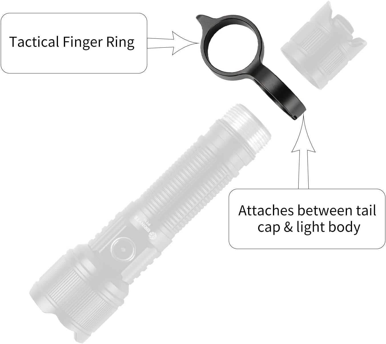 Brinyte Tactical Flashlight Finger Ring (Black), Compatible PT16 Tactical Flashlight