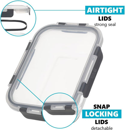 Igluu Meal Prep - Glass Containers with Leak-Proof Snap Lock Lids - Airtight Portion Control Food Storage. BPA-Free, Microwavable, Oven & Dishwasher-Safe 1050ml (3 pack)
