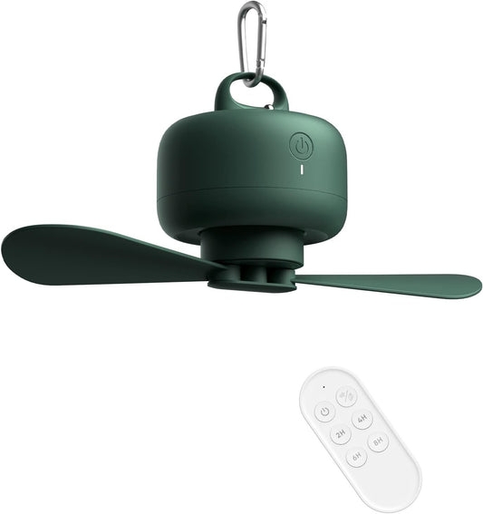 JISULIFE Camping Fan 8000mAh Rechargeable, Portable with Remote Control, Battery Operated with Detachable Fan Blades, Hanging Hook, Timer, 4 Speeds for Outdoor Dorm-Green