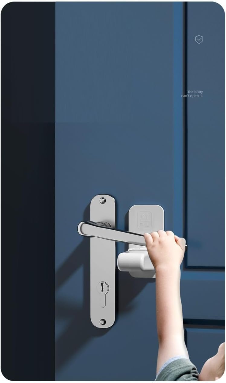 HIGHROCK 2 Pack Child Proof Door Lever Lock, Baby Safety Door Handle Lock with Strong Adhesive - Minimalist Design - No Tools Need or Dril (White)