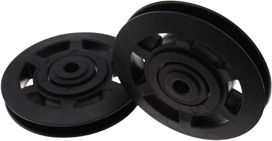 Pair of 95mm Universal Wearproof Black Bearing Pulley Wheel Cable Gym Equipment