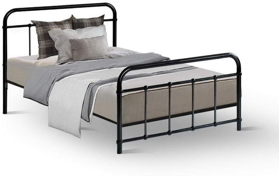 Artiss Single Metal Bed Frame with Headboard(Base Only), Metal Platform Bed with Easy Assembly, Heavy-Duty Metal Slats with Under Bed Storage for Bedroom/Student Apartment, Black