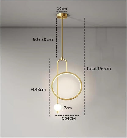 Generico LED Ring Pendant Light For Bedroom Bedside Warm Light Living Room Entrance Ceiling Hanging Lamp Decoration Lighting Bathroom Modern Lights