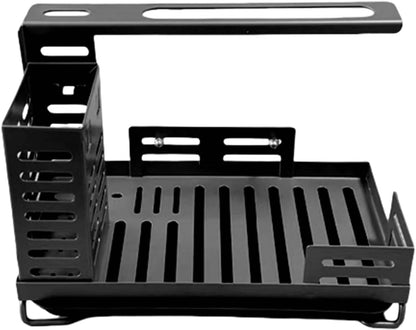 Sink Dish Rack, Carbon Steel Drying Shelf, Adjustable Height Organizer, 9.72x5.91x5.71 Inches Drain Tray Base, Black Finish, for Sponge, Soap, Brush, Kitchen Cleaning Accessories
