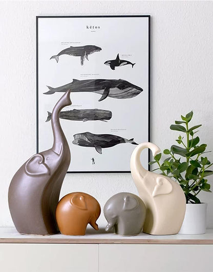Lin's Wood Porcelain Animal Ornament Decoration Elephants Ceramic Crafts Art Decor Creative Ornaments Gift Family Matts Four People Elephants Home