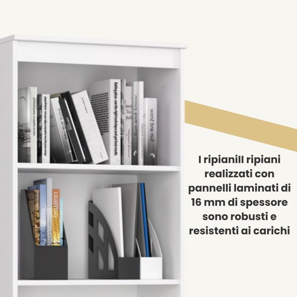 AKORD | Office Bookcase 60 cm | Cabinet with 1 Drawer 4 Shelves | Book Holder | Bedroom Cabinet | Living Room Shelf, Space-Saving | Wit/Sonoma