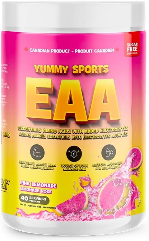 Yummy Sports EAA Supplement Powder – Pre Workout Powder - Keto-Friendly, Gluten-Free, Sports Nutrition Pre-Workout Powder for Men & Woman - 360g, 40 Servings - Pink Lemonade