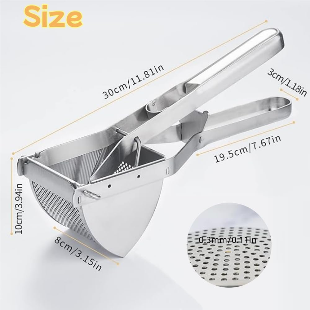 Large Potato Ricer Masher with Dough Scraper,Stainless Steel Ricer for Mashed Potatoes,Professional Masher Ricer Kitchen Tool,Fruit Vegetables Press Baby Food Masher,Ricer Masher,Dishwasher Safe