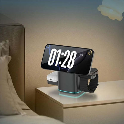 Subsistenceed 3-in-1 Wireless Charger-Wireless Multi-Device Charging Touch Pop-up Charging, 3 in 1 Wireless Charger Stand, 15W Auto Rotation Magnetic Stand for iPhone, Watch(White)